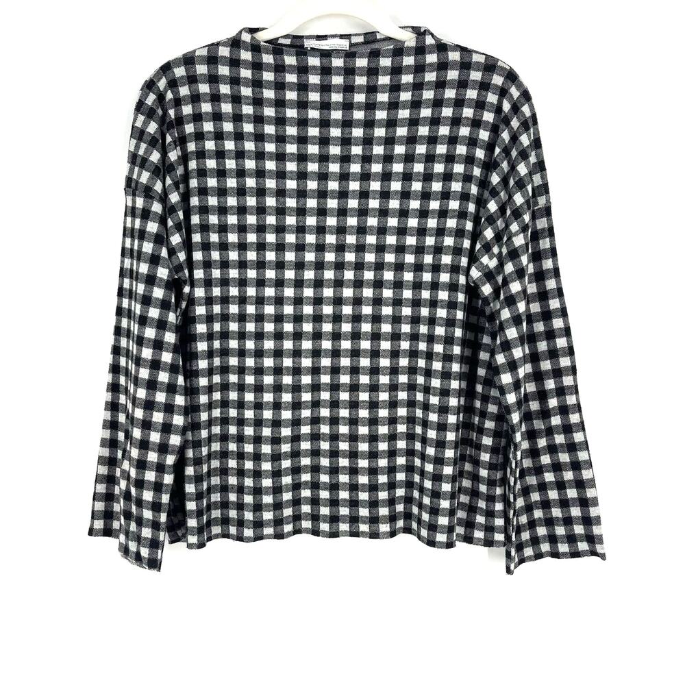 Zara Trafaluc Black and White Gingham Knit Top‎ Size Medium Long Sleeves